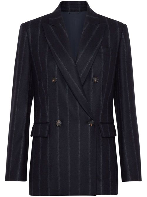 Double-breasted pinstriped blazer - Blue