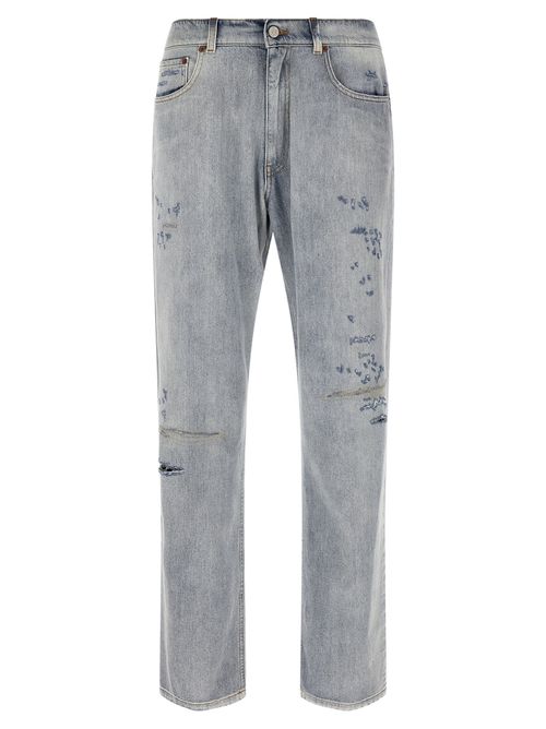 Stone-Washed Distressed Denim Jeans — Blue