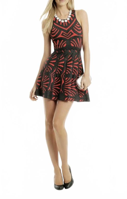 Geometric Dress In Red & Gray