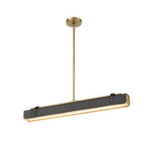 Alora Valise Pendant Light in Vintage Brass And Tuxedo Leather - PD307931VBT