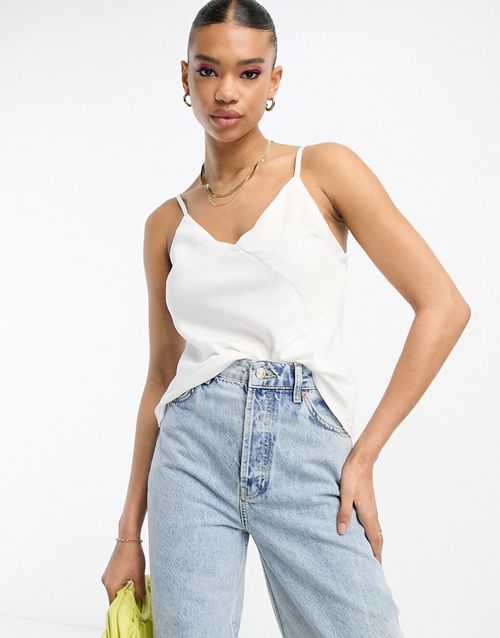 Asymmetric satin cami top in white