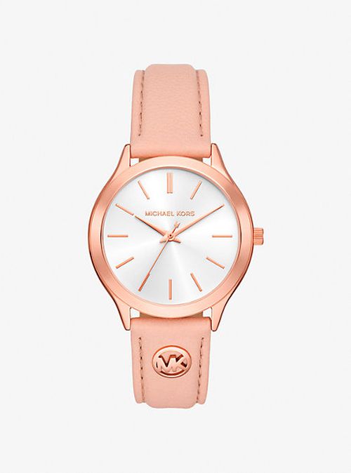 Slim Runway Rose Gold-Tone and Leather Watch