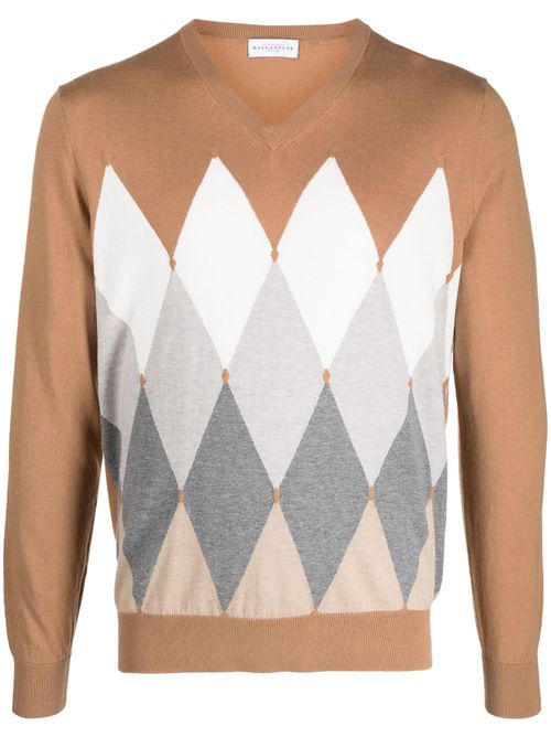 Argyle-pattern knit jumper - Neutrals