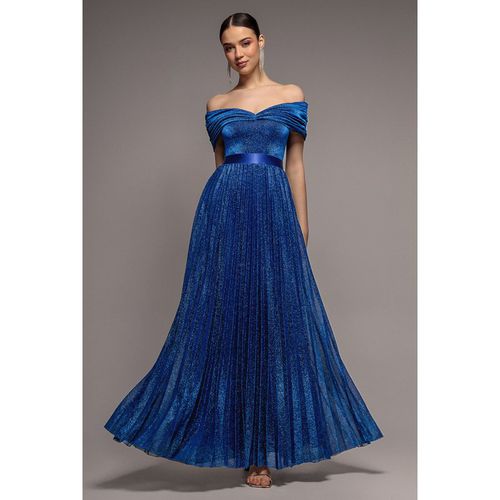 Goddiva Bardot Pleated Skirt Maxi Dress - Royalblue