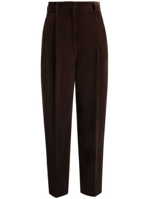 Pleated corduroy trousers - Brown