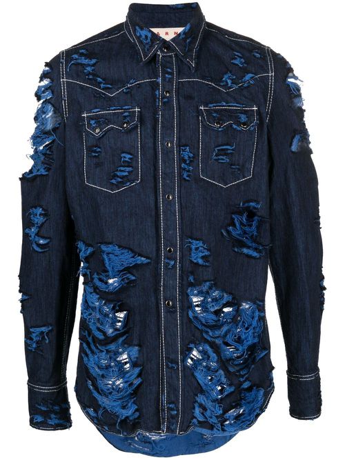 Distressed denim-effect shirt - Blue