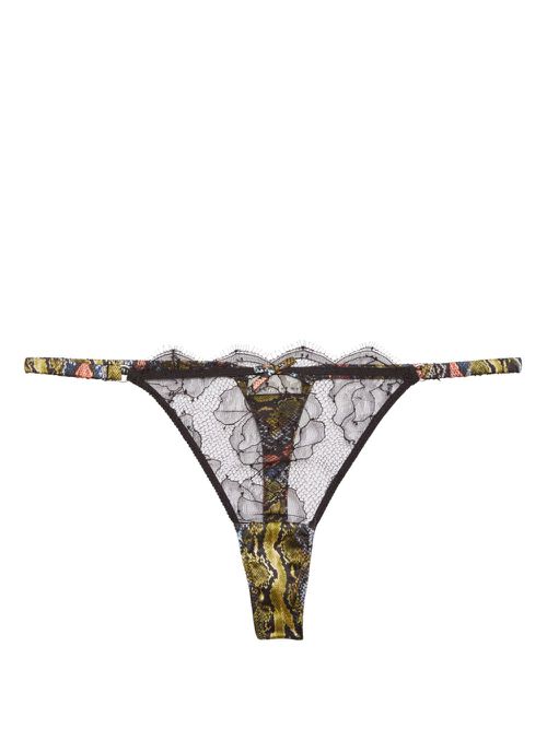 Rose Lace python-print thong - Black