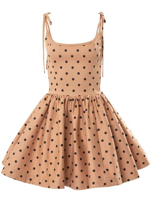 Polka-dot bow-strap minidress - Brown