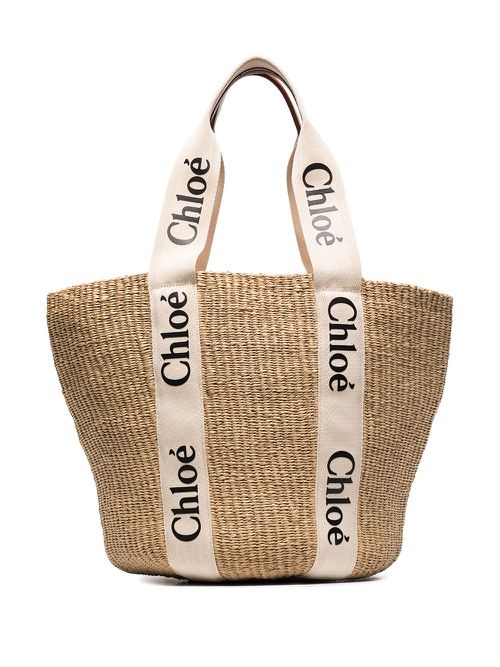 Large Woody logo-strap tote bag - Neutrals
