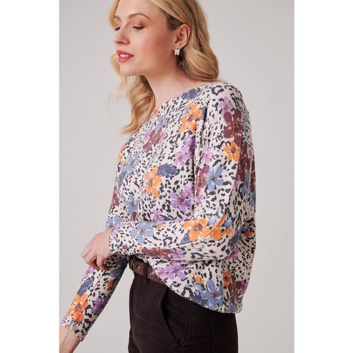 Klass. Floral Print Batwing Jumper In Beige
