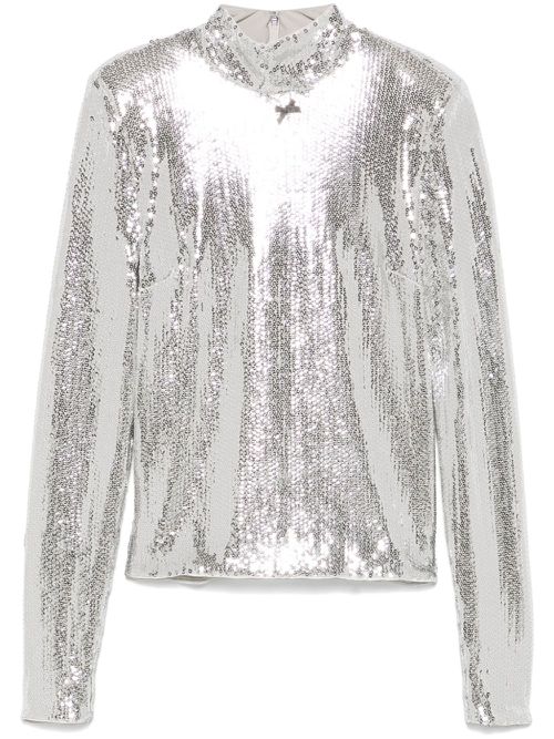 High-collar sequinned top - Silver