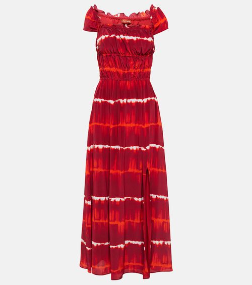 Printed off-shoulder silk midi dress