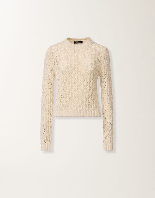 Cotton ribbon sweater with sequins, cream