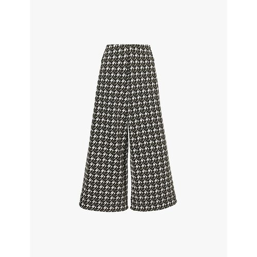 Womens Black/deep Autumn Ol Houndstooth Wide-leg Cropped Woven Trousers
