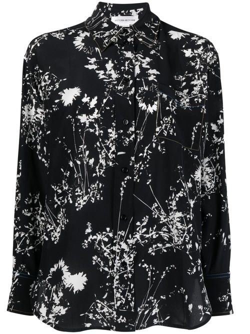 Floral-print silk shirt - Black