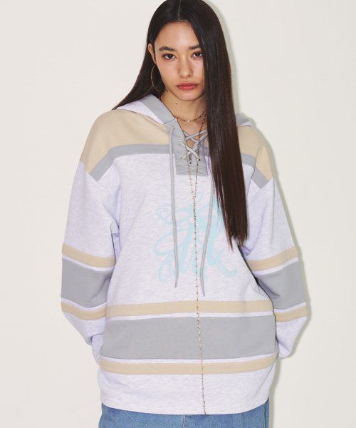 EMBLEM COLOR BLOCK HOODIE HEATHER GRAY