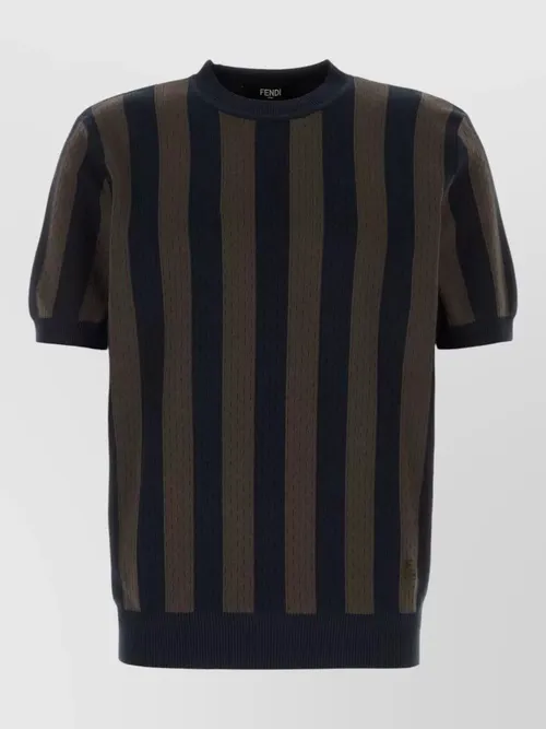Fendi - embroidered knit striped crew neck t-shirt