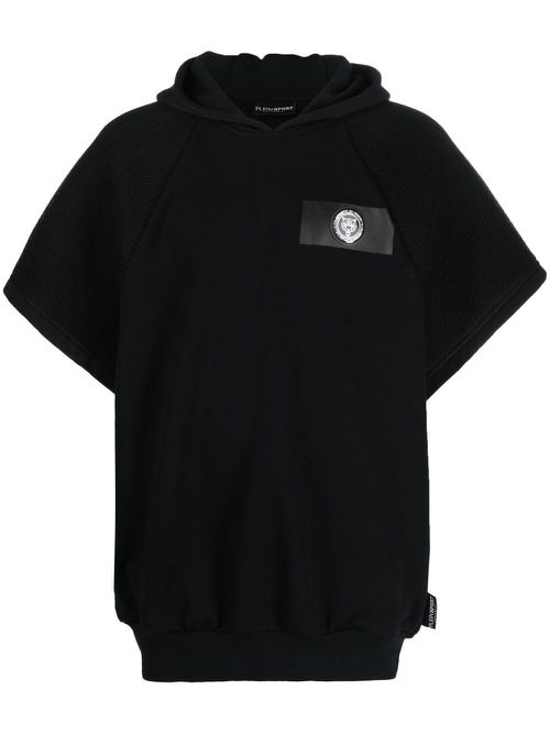 Logo-print short-sleeved hoodie - Black