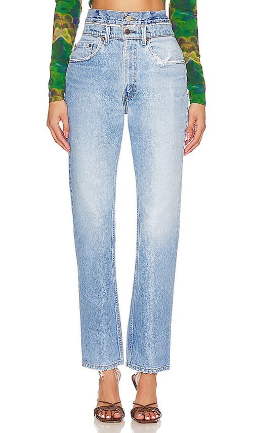 Aligrace Vintage Double Waist Jeans in Light Medium Wash - Denim-Light. 23 also
