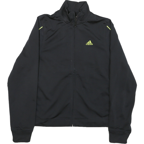 ADIDAS Womens Black & Lime Track Jacket Polyester Blend Zip Athletic Fit