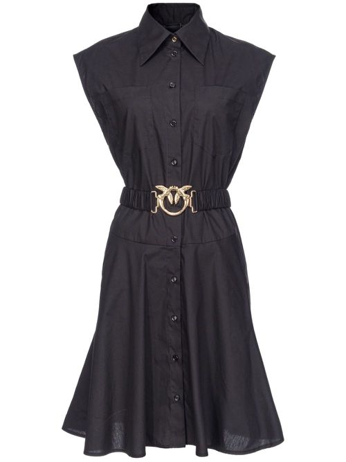 Love Birds-buckle cotton shirtdress - Black
