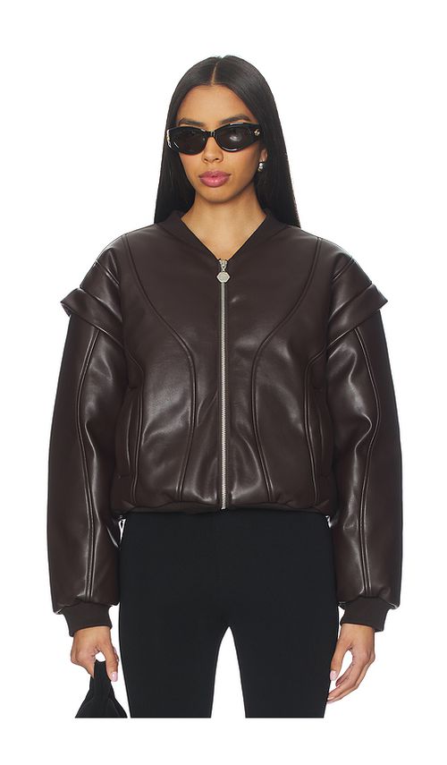OW Collection BLOUSON EN CUIR VALENTINA en Brown. L. Also en M