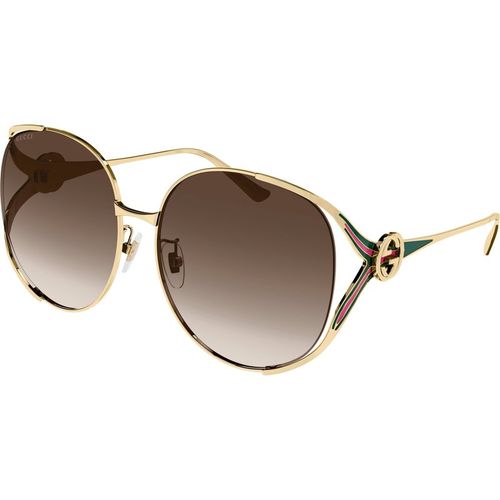 Gucci Woman Gucci GG0225S 007 Sunglasses Metal Gold Brown Oversize Normal Shaded