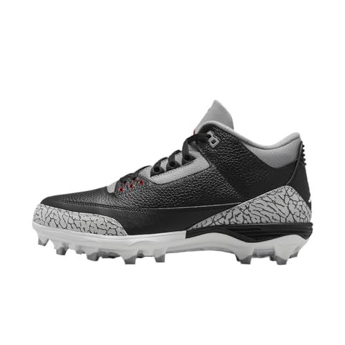 Jordan 3 Mid TD Men's Football Cleats (FZ8626-001, Black/Cement Grey/White/Fire Red)