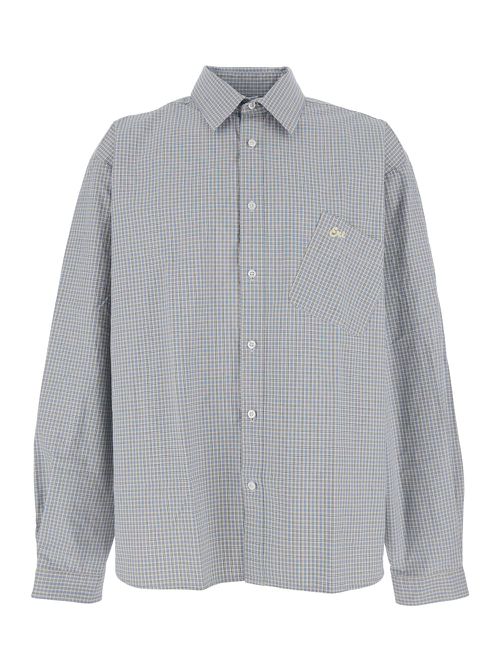 Beige Shirt With Logo Embroidery On The Front And All-over Check Motif In Cotton Man
