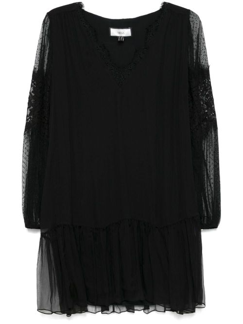 Semi sheer-sleeve mini dress - Black