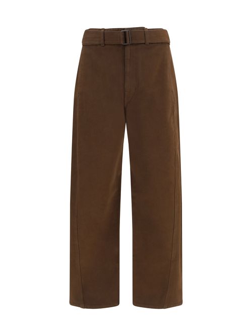 Heavy Dyed Twill Belted Trousers — Brown