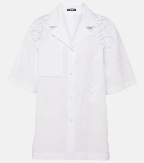 Embroidered cotton poplin bowling shirt