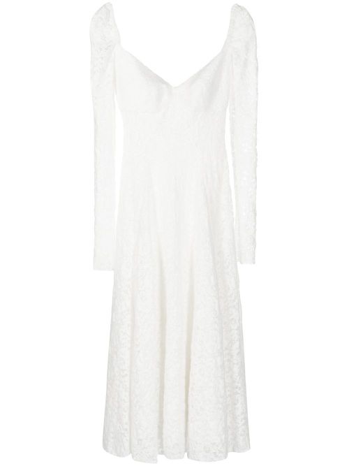 Long-sleeve lace midi dress - White