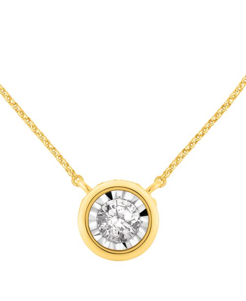 "Diamond Miracle Plate Bezel Pendant Necklace (1/2 ct. t.w.) in 14k Gold, 16"" + 2"" extender in 14k Two-Tone Gold - Yellow Gold"