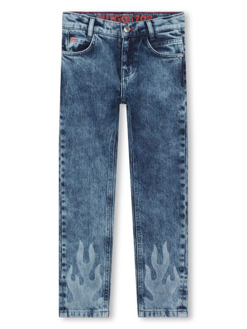 Flame-print stretch jeans - Blue