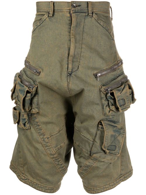 Drop-crotch denim cargo shorts - Blue