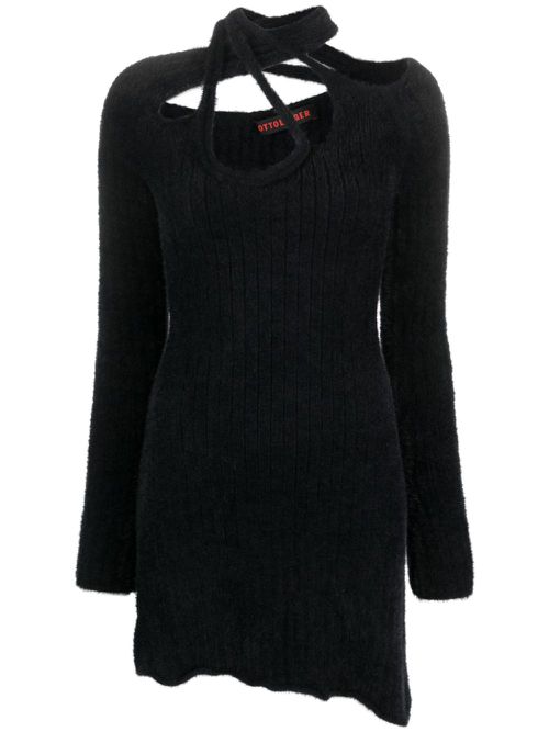 Brushed cut-out asymmetric minidress - Black