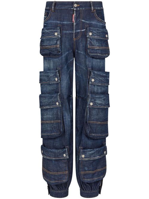 Tapered cargo-pocket jeans - Blue