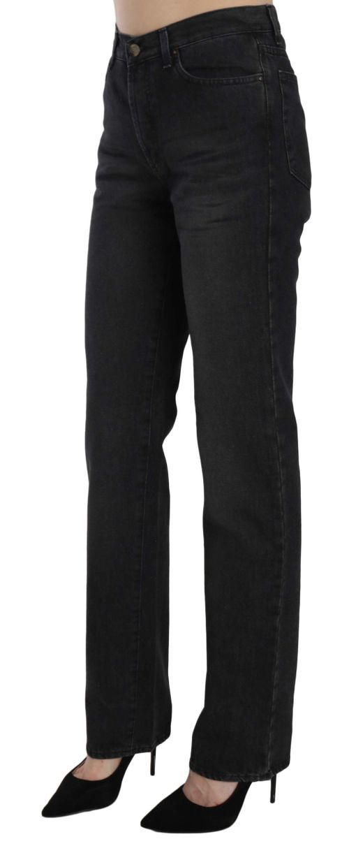 High-Waist Straight Denim Jeans — Black