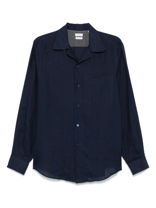Brunello Cucinelli camp-collar chest-pocket shirt - Blue