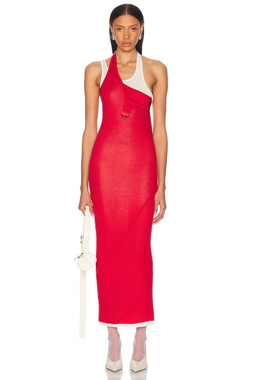Jean Paul Gaultier Sleeveless Dress in Red & Ecru - Red.  XS also in L, M