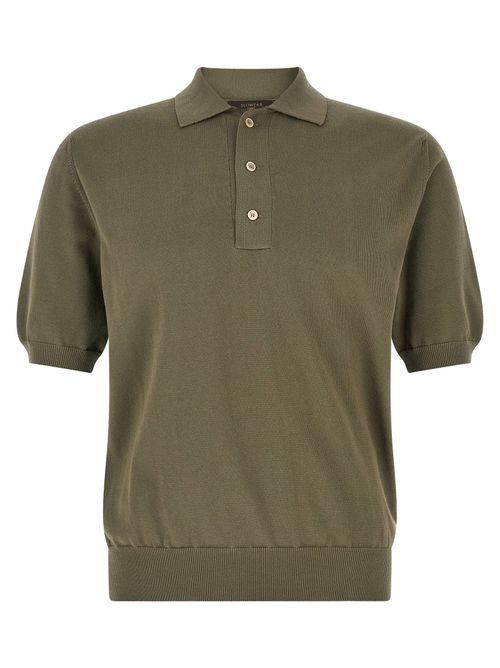 Cotton Knit Polo Shirt — Olive