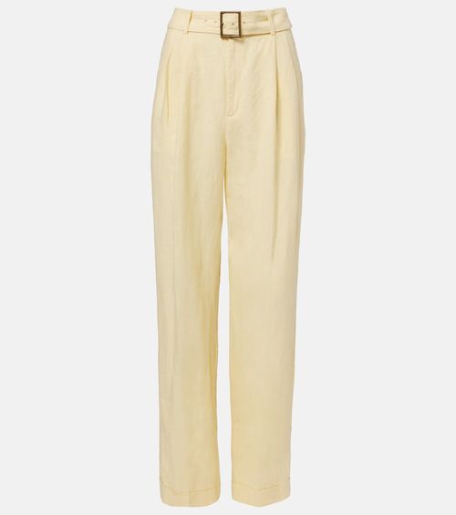 Belted linen straight pants