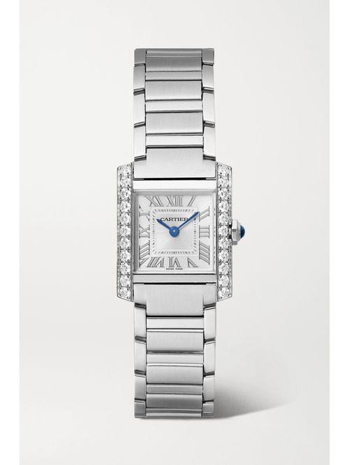 Tank Française 25.7mm Small Stainless Steel And Diamond Watch - Gray