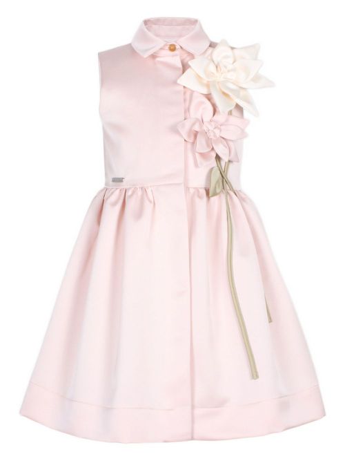 Floral-appliqué shirt dress - Pink