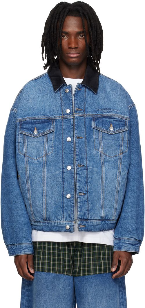 Blue Plaid Combo Reversible Trucker Denim Jacket