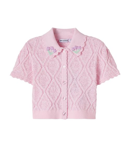 Embroidered pointelle cotton-blend top
