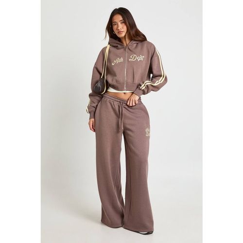 Boohoo Women's Ath Dept Side Stripe Zip Through Hooded Tracksuit in Chocolate | : Sma