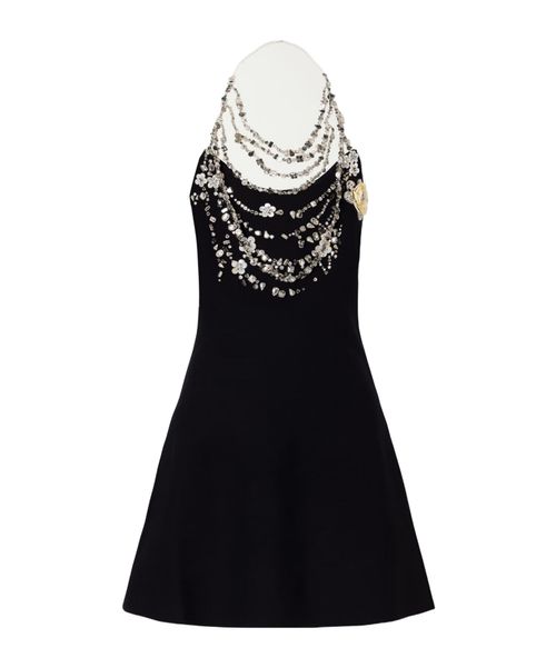 Crystal-embellished crepe mini dress