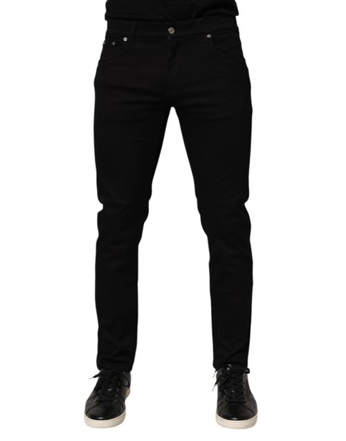 Cotton-Silk Blend Skinny Trousers — Black